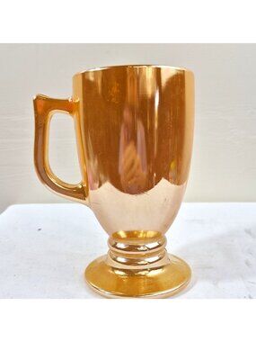 Vintage Peach Luster Footed Coffee Mug Iridescent Glass Pedestal Cup